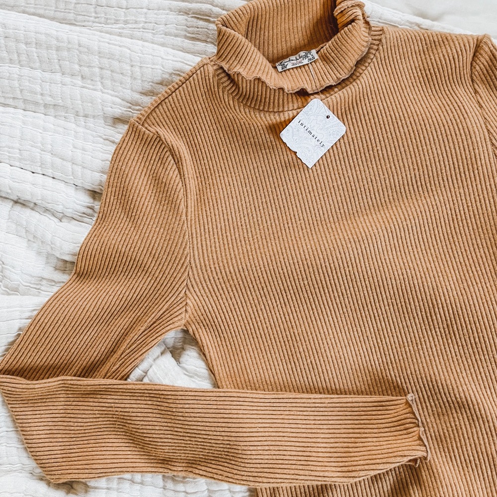 Free People intimately XS copper ribbed bodysuit long sleeve turtleneck neutral